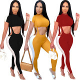 Sexy Knitting Round Neck Short Sleeves Waistless Mini Top Trousers Two Pieces Sets  DN8508