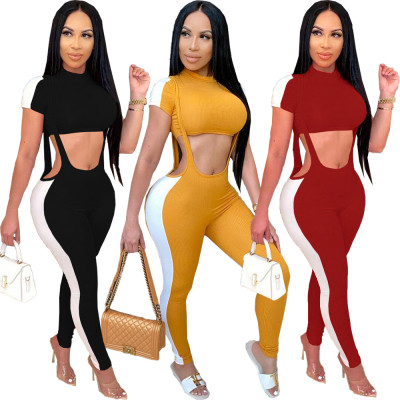Sexy Knitting Round Neck Short Sleeves Waistless Mini Top Trousers Two Pieces Sets  DN8508