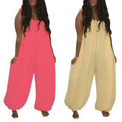 Casual Comfy Loose Fitting Solid Color Bandage Jumpsuit D8271