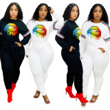 Running Comfy Suits Lip Print T Shirt Plain Color Slinky Pants LY5118