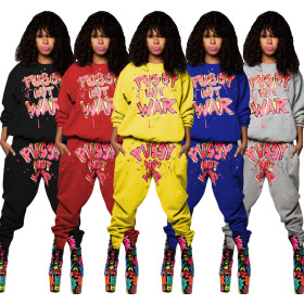 Letter Print Hip Hop Women Two Pieces Sets TRS891