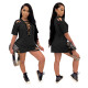 Sexy Solid Color Round Neck Short Sleeves Hole Strappy Mini Dress SH7214