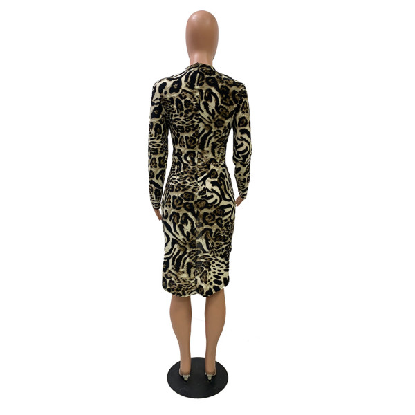 Long sleeve irregular leopard print blouse FM1242