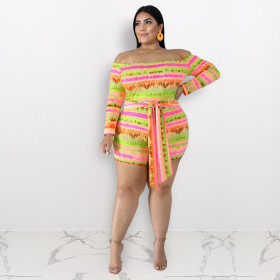 Long sleeve wrapped chest large size jumpsuit Q5067