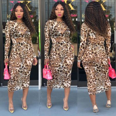 Factory Price Sexy Printing Slim Perspective Midi Dress MD254