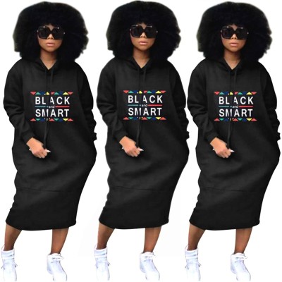 Casual Long Sleeve Hooded Midi Dress For Lady E8169