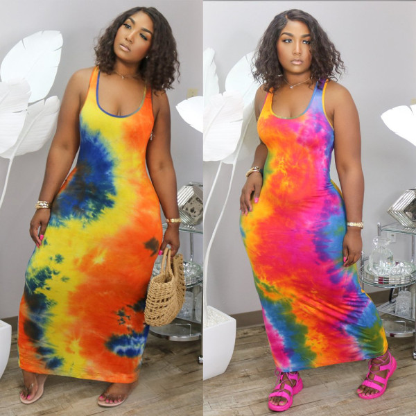 Slim vest printing dress nightclub service KA7096