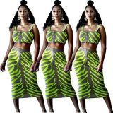 Mature Women Zipper Suits Tank Top Mid Skirt YT3117