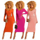 Stretchy Women Solid Color Ribber V Collar Midi Dress BS1120