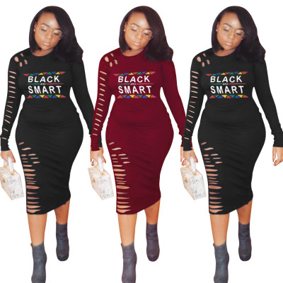 HOT SALE Hollow Out Cheap Letters Printing T-Shirt Dress SY8304