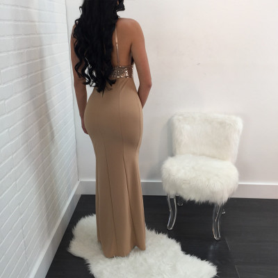 Sexy Women Strap V Neck Sequin Maxi Dress XZ1804