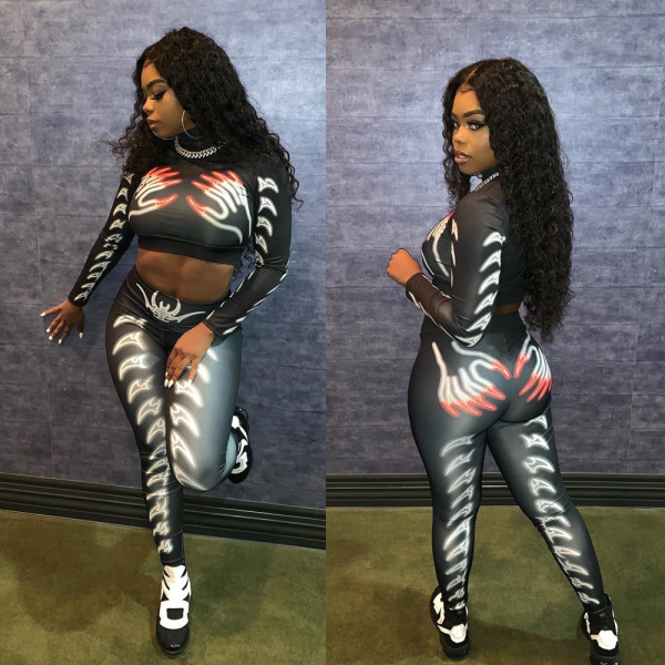 Street Style Printing Two Pieces Bodycon Track Suits BN9199