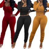 Autumn and winter new thread knitted shirring sports two-piece suit DN8542
