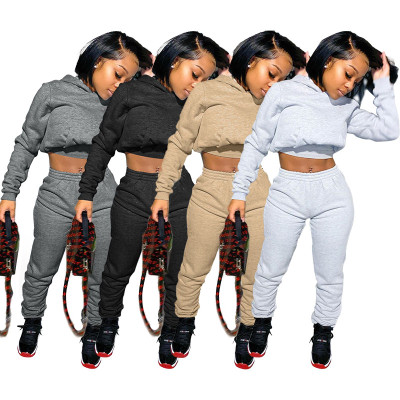 Pure color sweatshirt sports suit in stock LD9035