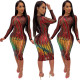 Online Sale Autumn Bodycon Multicolor Midi Dress For Women LA3153