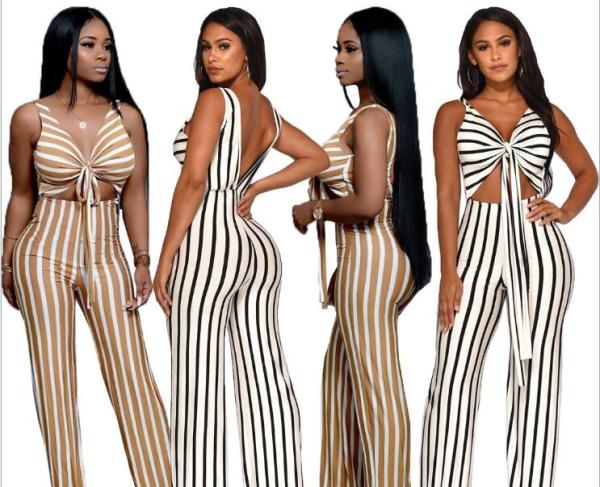 Nightclub women's fashion striped jumpsuit YS6082