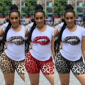 Short Sleeves T-Shirt Leopard Printing Shorts Leisure Suits QQ5130