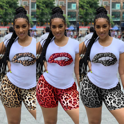 Short Sleeves T-Shirt Leopard Printing Shorts Leisure Suits QQ5130