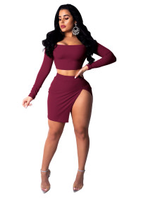 Cheap Suits Off Shoulder Top Split Short Skirt WMZ2382