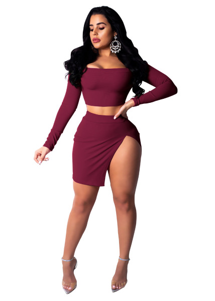 Cheap Suits Off Shoulder Top Split Short Skirt WMZ2382