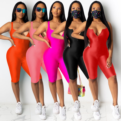 Sexy chest zipper solid color tights 7 points pants 3 colors optional ALS170