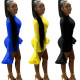 Wholesale Price Bodycon Pure Color Flares Sleeves Wrap Dress LS6314