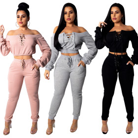 Off Shoulder Crop Top Skinny Pants Sets CM302
