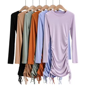 Fall new style side drawstring round neck long sleeve dress AP4920124