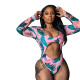 Printing Women Long Sleeved Backless One-Piece Swimwear BBN007