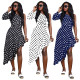 Asymmetric Single Long Sleeve Polka Dot Print Casual Dress A8522