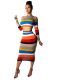 Sexy Women Colorful Stripe Bodycon Skirt Suits WMZ2384