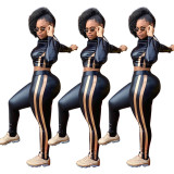 New Arrival Stretchy Bodycon PU Leather Track Suits SMD5808