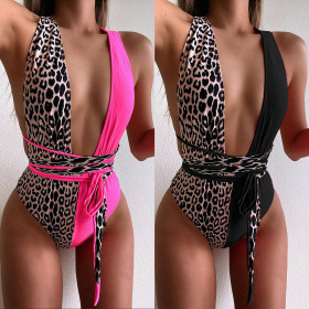 Swimsuit ladies one-piece swimsuit leopard stitching straps CSB18