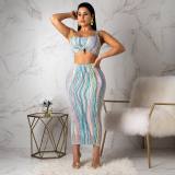 Colorful Hot Suits Stripe Tank Top Bodycon Mid Skirt ML7195