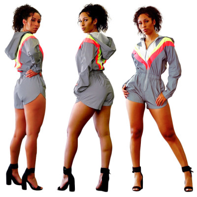 Sport Long Sleeves Hooded Jumpsuit With Zipper SN3552