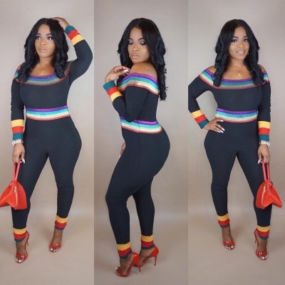 Hot Iridescence Patchwork Strapless Tight Jumpsuits U7064