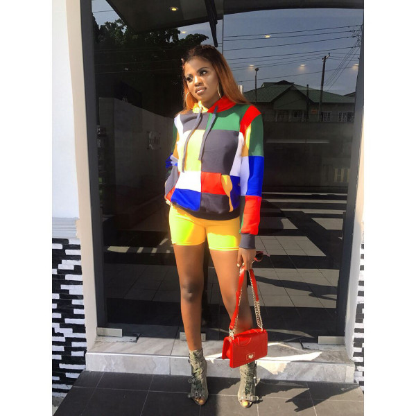 Sport Clothes Color Block Long Sleeve Women Hoodie C1019