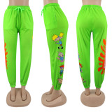 Casual Cartoon Printed High Waist Drawstring Trousers KZ172