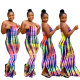 Sexy Digital Printed Strapless Split Bodycon Long Dress LL6296