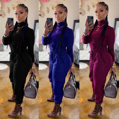 Sexy Turtleneck Long Sleeve Tie Slim Fit Two-Piece Nightclub Dress K8874
