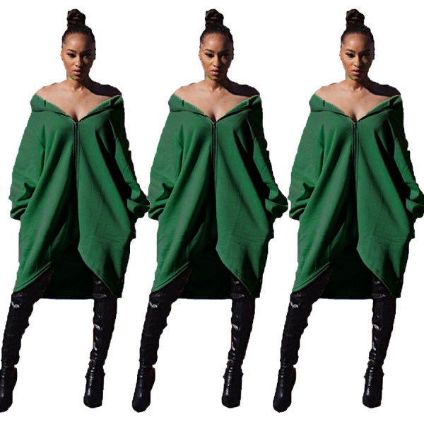 Loose Fitting Long Sleeve Solid Color Irregular Coats OMY8007