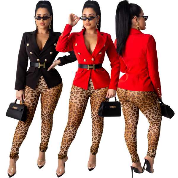 Solid Color Button Deco Slim Fitting Career Coat Without Belt ML7267