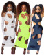 Pure Color Hollow Out Sleeveless High Neck Long Dress C2030
