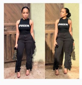 Leisure Ruffle Black Tight Leggings For Daily Wear N9055