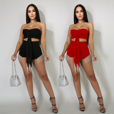 Women\'s sexy tassel hot rhinestone two-piece suit CYF3352