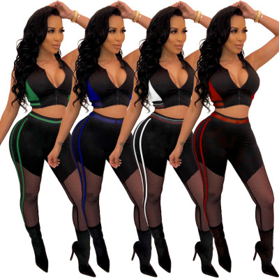 New Design Clothes Sport Mesh Patchwork Pants Suits ZS081