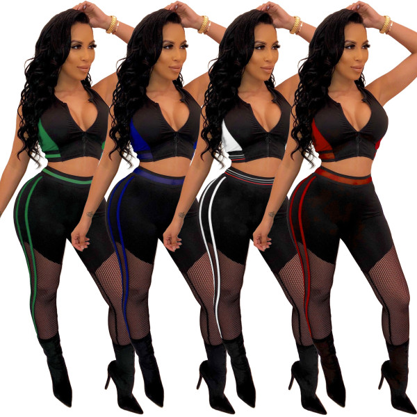 New Design Clothes Sport Mesh Patchwork Pants Suits ZS081