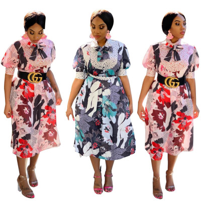 Elegant Comfy Floral Print Short Sleeves Midi Dress L0269