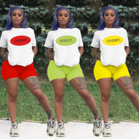 Fashionable casual letter color matching loose short sleeve shorts sports two-piece suit SM9084