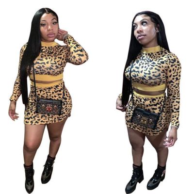 Lady Trendy New Leopard Print Two Pieces Bodycon Skirts Sets LA3137